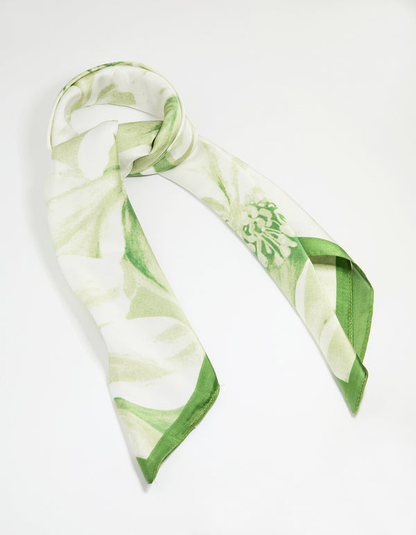 White & Green Watercoloured Fabric Large Scarf