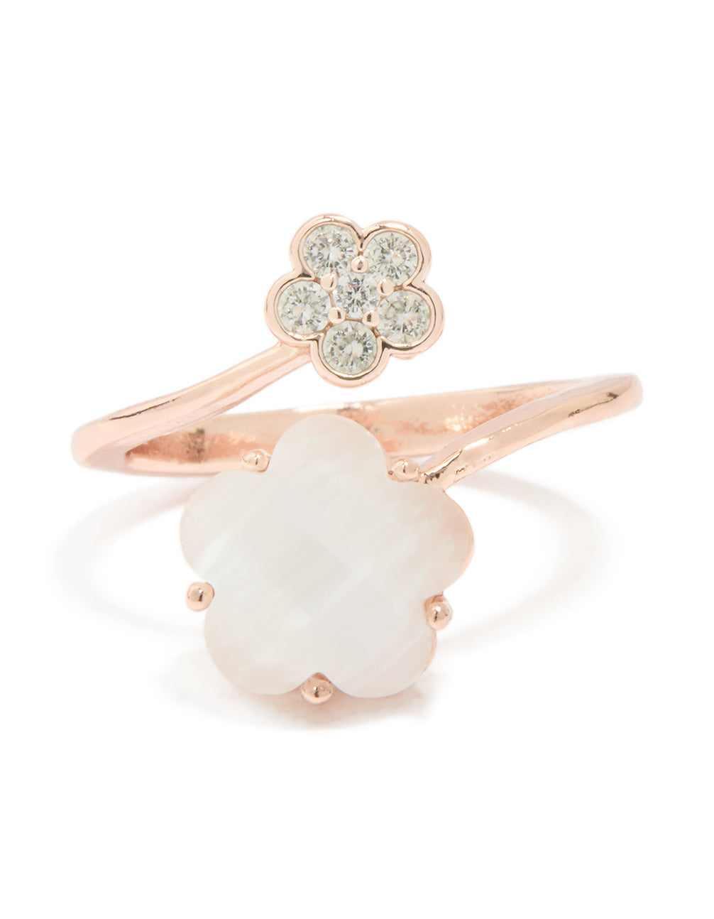 Rose Gold Cubic Zirconia Open Flower Ring