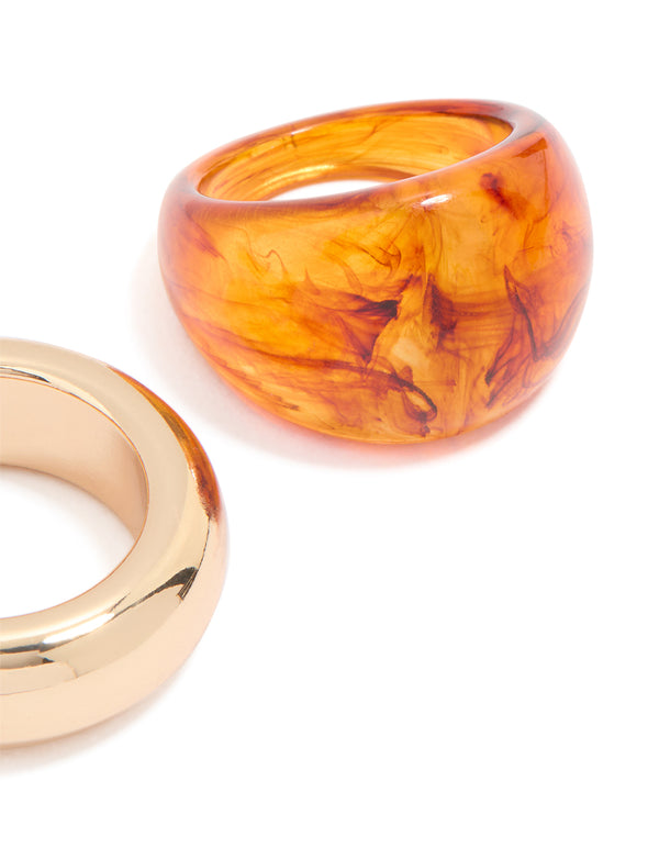 Gold & Orange Acrylic Rings 2-Pack