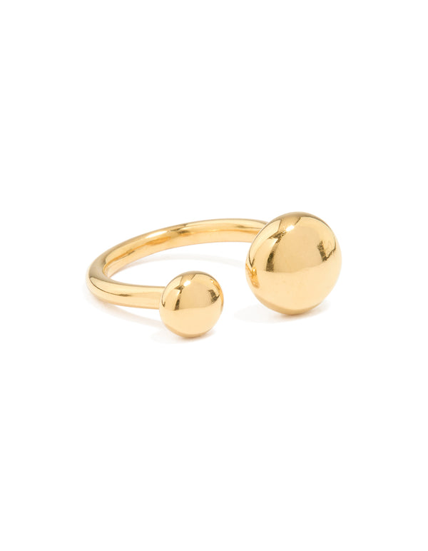 Featuring a waterproof double ball ring crafted from gold plated stainless steel in a dainty style front view