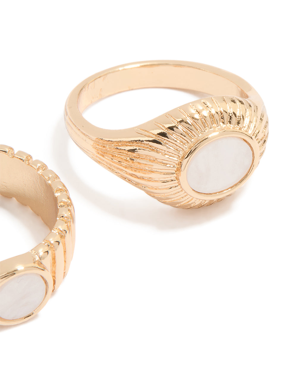 Gold White Stone Textured Rings 2-Pack