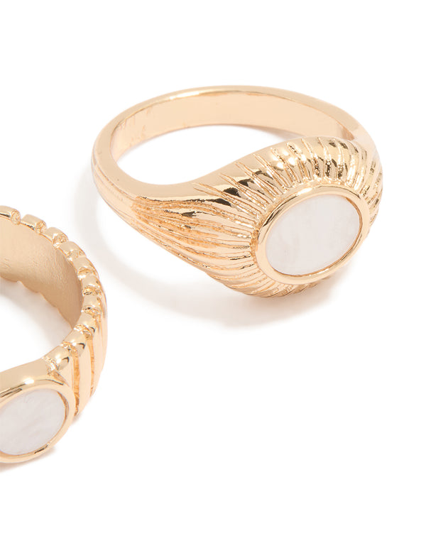 Gold White Stone Textured Rings 2-Pack