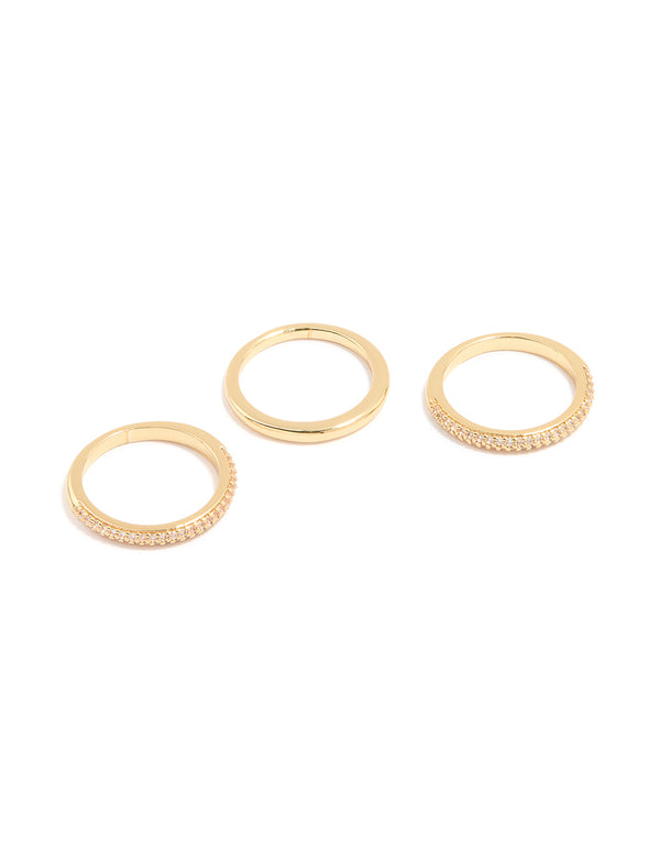 Gold Plated Cubic Zirconia Band Rings 3-Pack