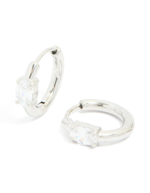 Stainless Steel Oval Prism Hoop Earrings