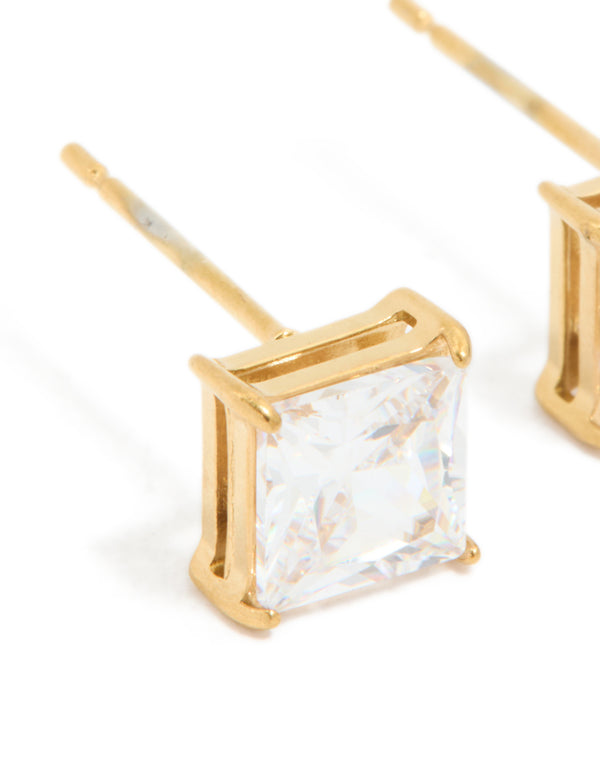 Gold Plated Surgical Steel 6mm Prism Square Stud Earrings