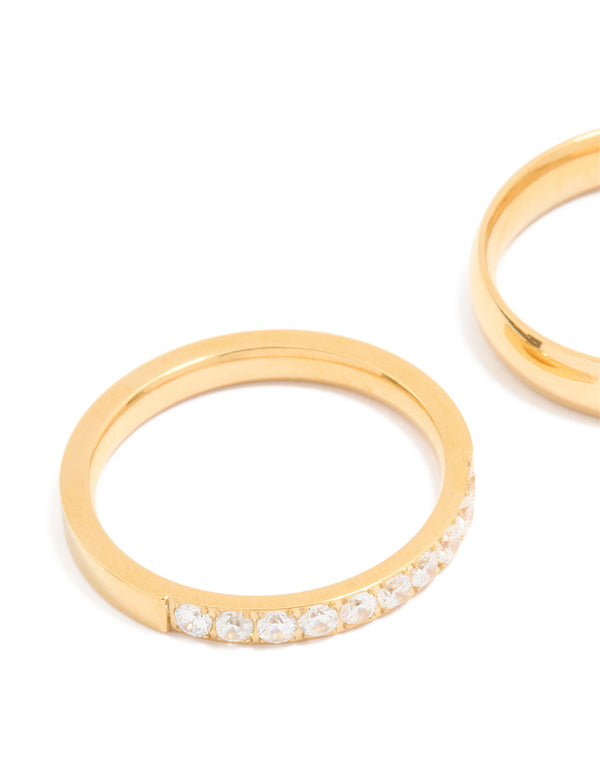 Featuring waterproof gold plated stainless steel diamante and smooth rings 2-pack front view