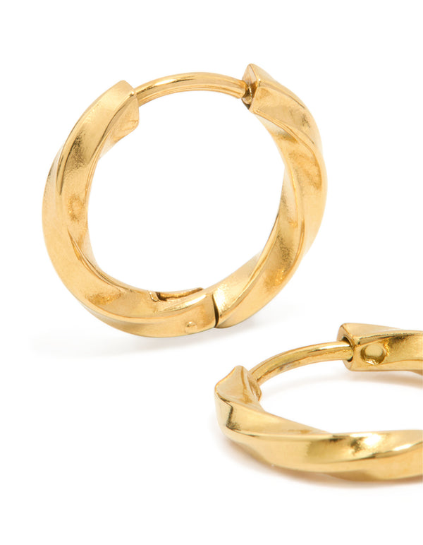 Waterproof Gold Plated Stainless Steel Huggie Earrings 10MM