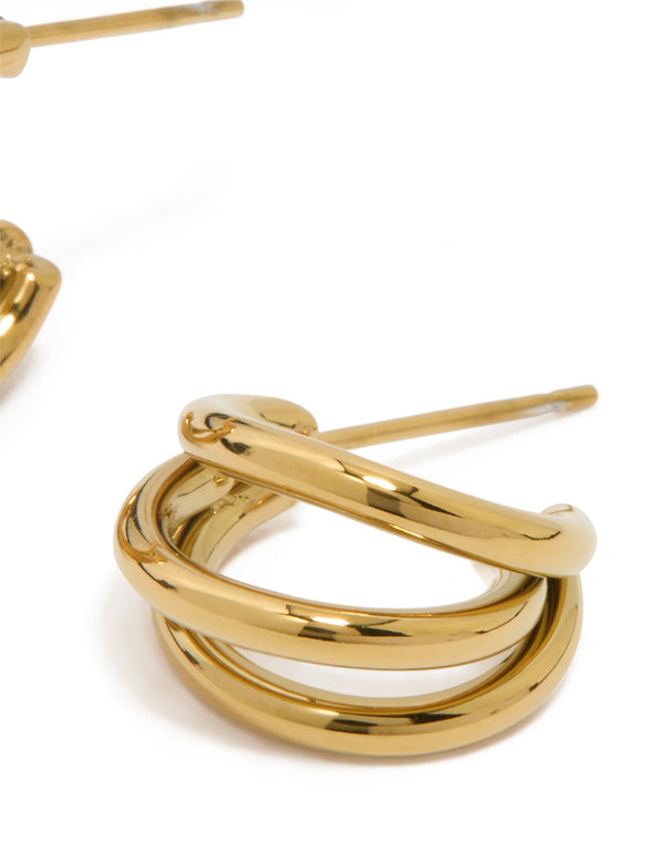 Waterproof Gold Plated Stainless Steel Double Row Hoop Earrings