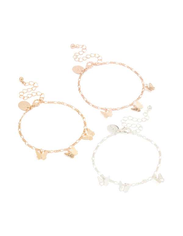 Mixed Metal Butterfly Bracelets 3-Pack
