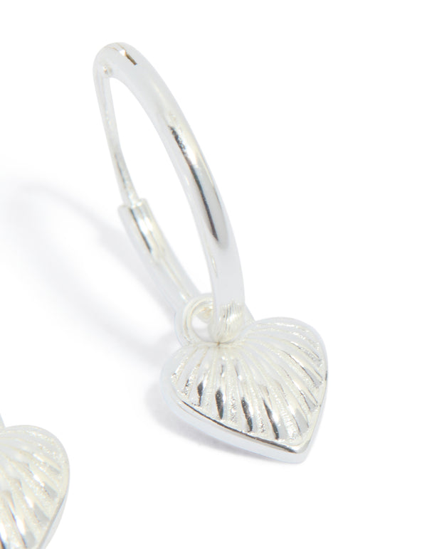 Sterling Silver Heart Charm Huggie Earrings