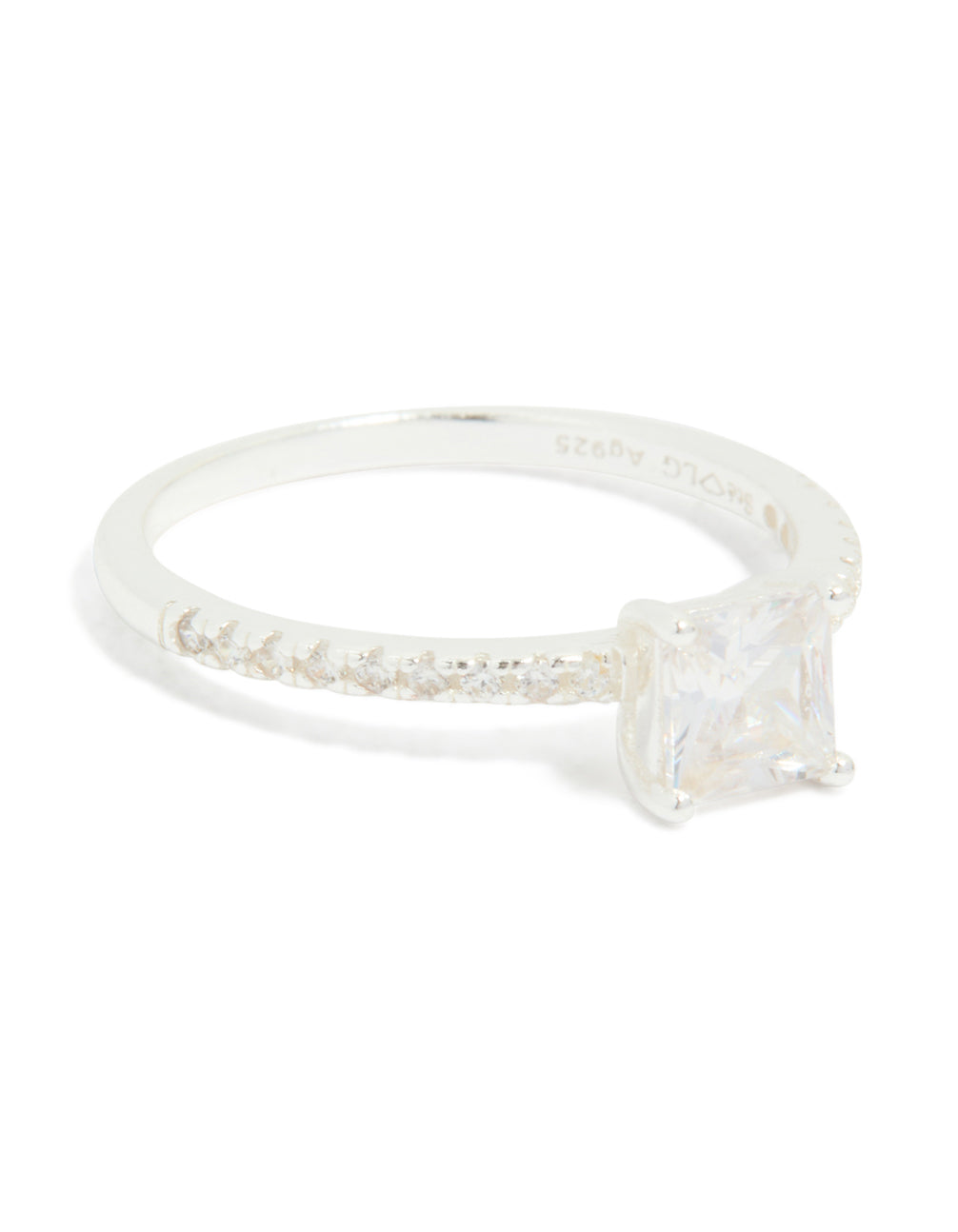 Sterling Silver Square Cubic Zirconia Pave Band Ring