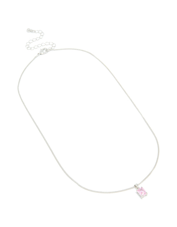 Silver Pink Cubic Zirconia Pendant Necklace