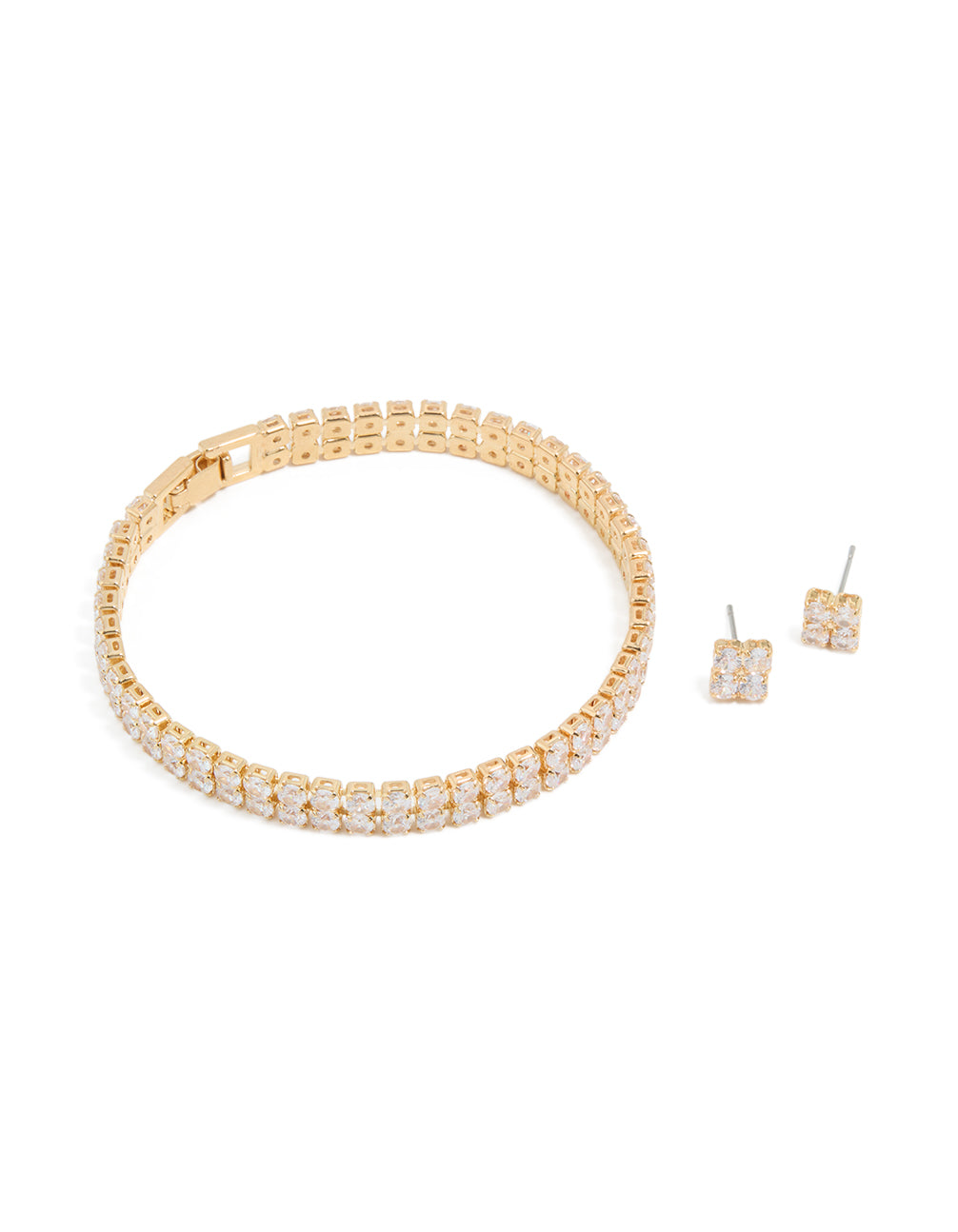 Gold Cubic Zirconia Tennis Bracelet & Earrings Set
