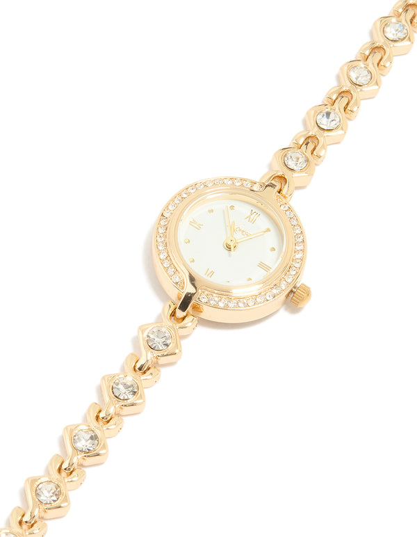 Gold Diamante Dainty Round Watch