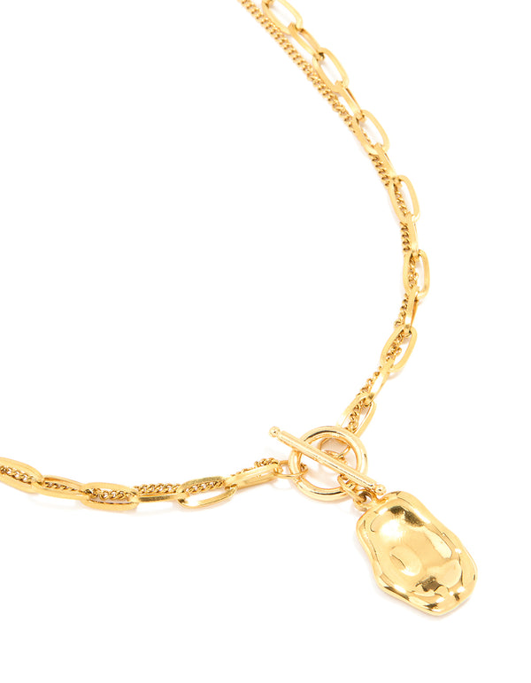 Waterproof Gold Plated Stainless Steel Molten Pendant Layered Necklace