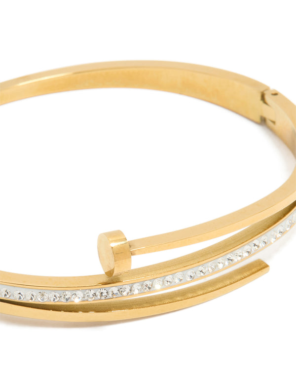 Waterproof Gold Plated Stainless Steel Cubic Zirconia Nail Hinge Bangle