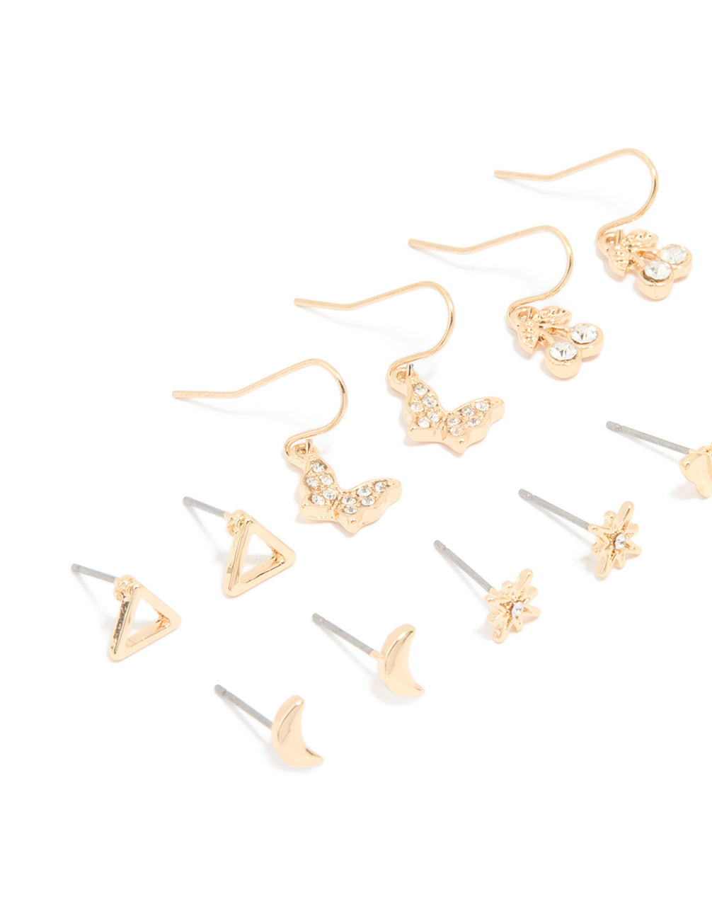 Gold Mixed Diamante Cherry Earrings 8-Pack
