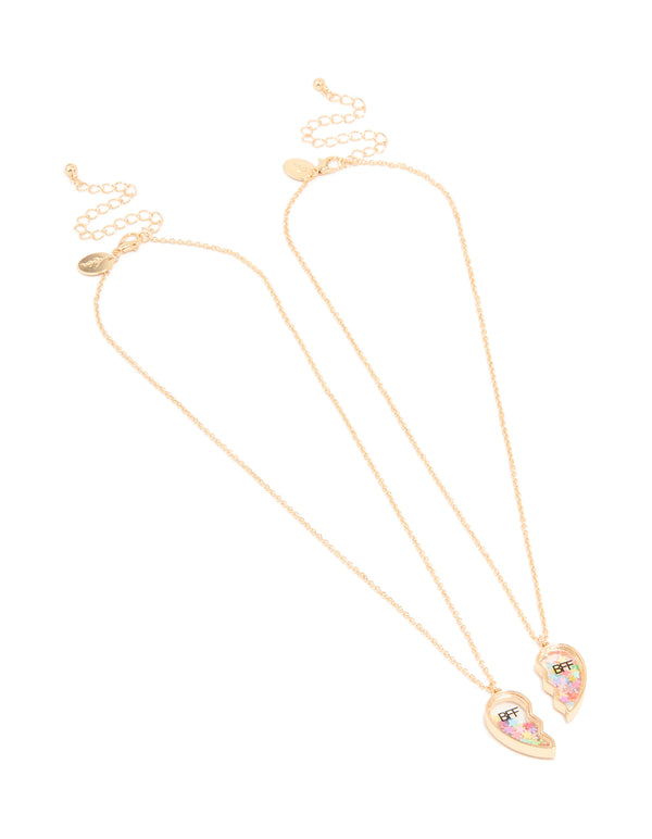 Kids Gold Shaker Heart BFF Pendant Necklaces 2-Pack