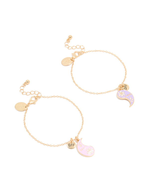 Kids Gold Pink & Purple Paisley Best Friends Charm Bracelets 2-Pack