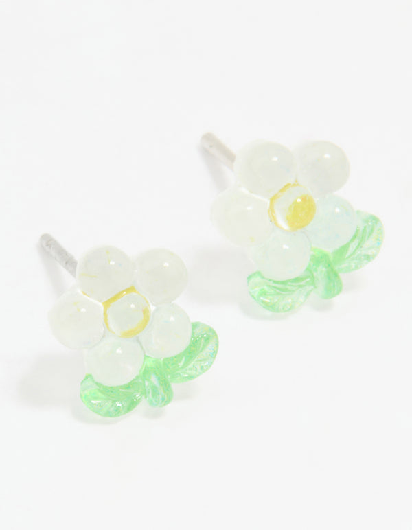 Acrylic Bubble White Daisy Stud Earrings