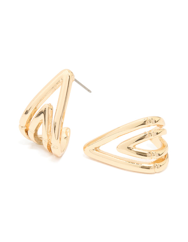 Gold Double V-Shape Hoop Earrings