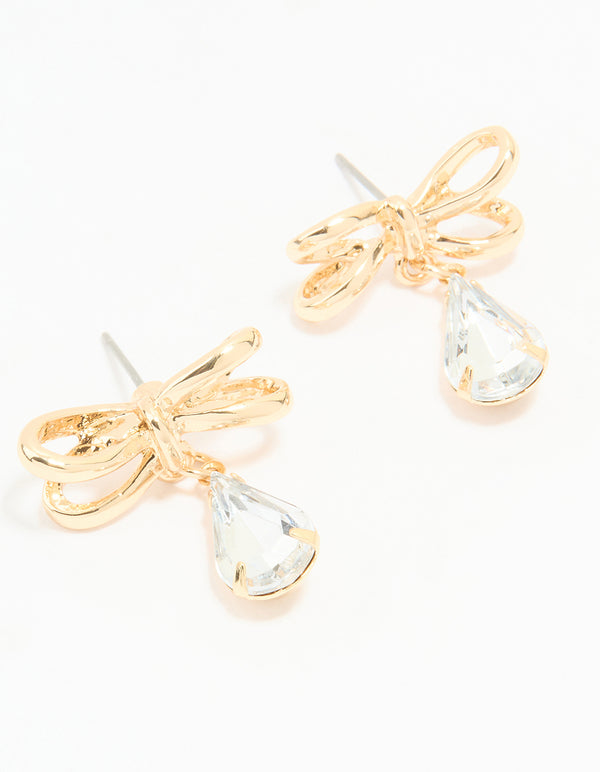Gold Diamante Bow Stud Earrings