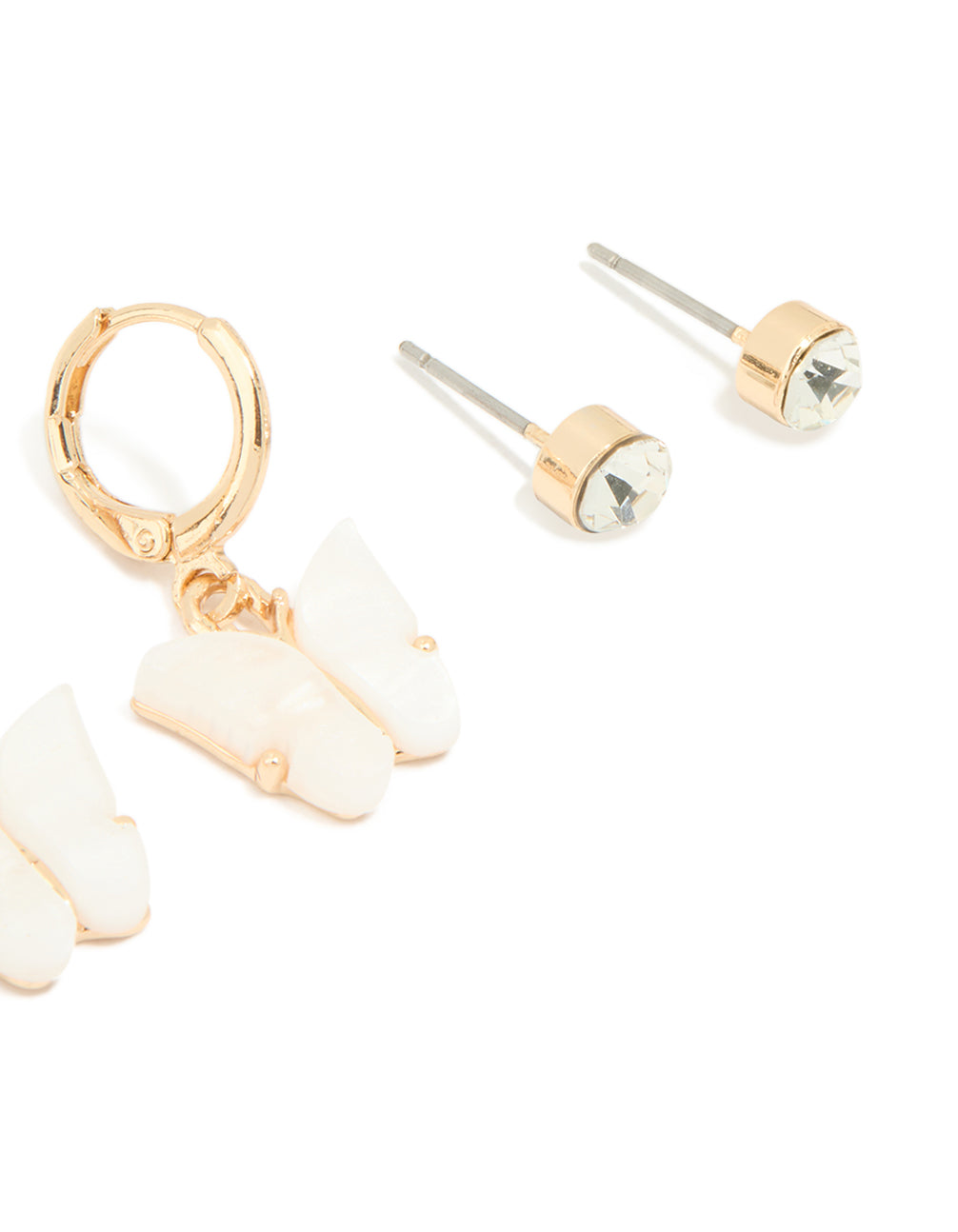 Gold Pearl Stud & Butterfly Huggie Earrings 3-Pack