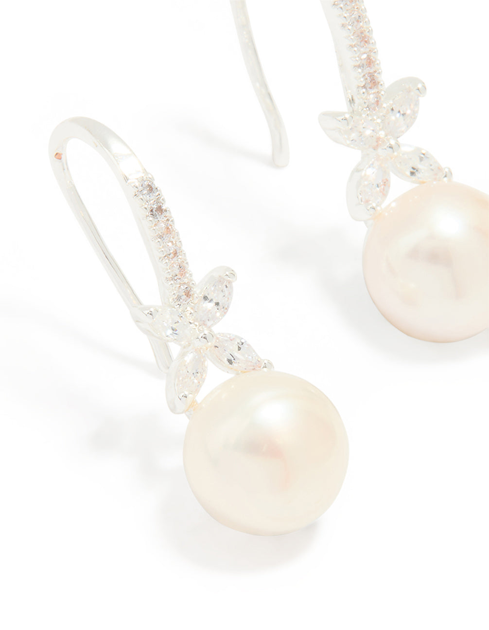 Silver Plated Pearl & Flower Hook Earrings