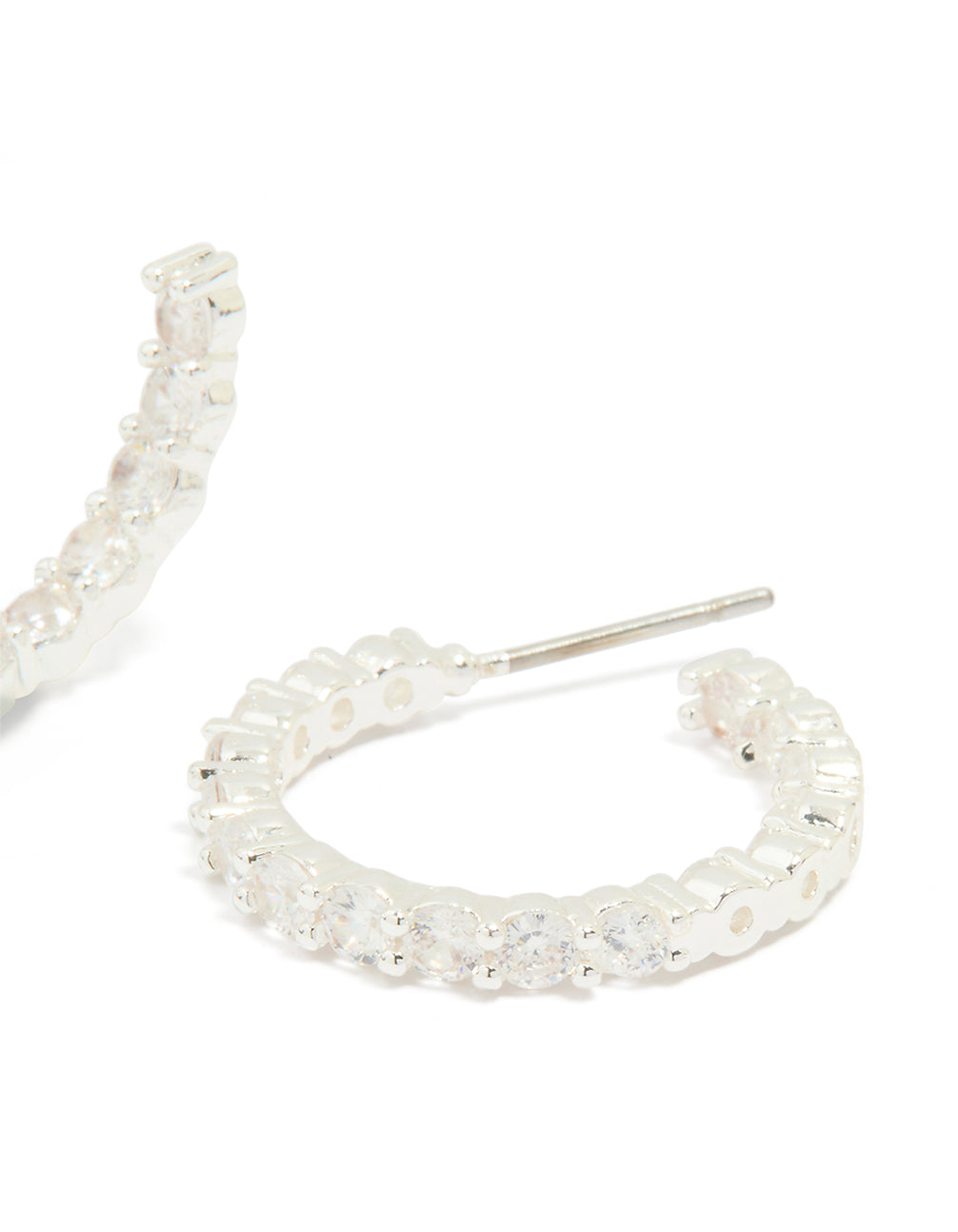 Silver Plated Cubic Zirconia Medium Round Hoop Earrings