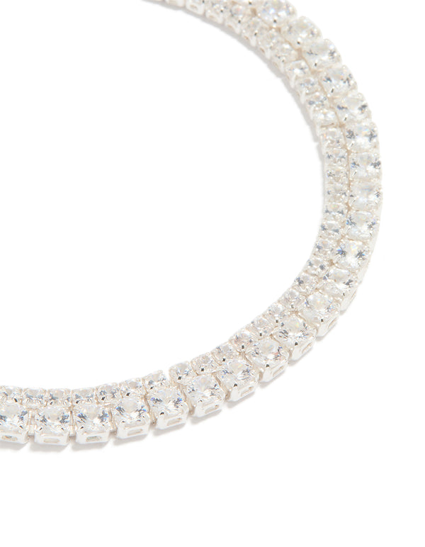 Silver Plated Cubic Zirconia Double Row Tennis Bracelet