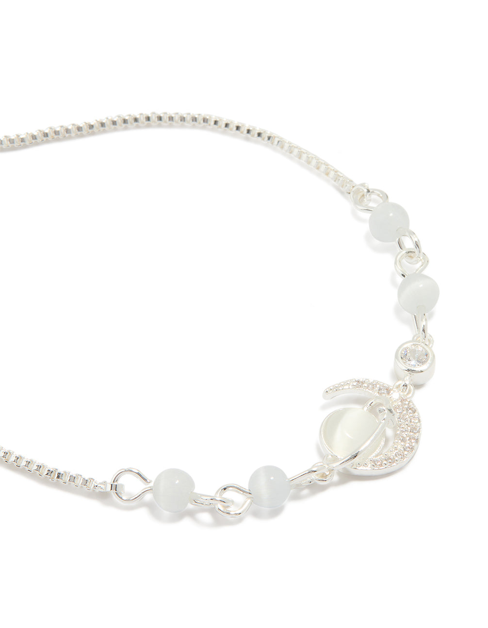 Silver Plated Cubic Zirconia & Rose Quartz Celestial Toggle Bracelet