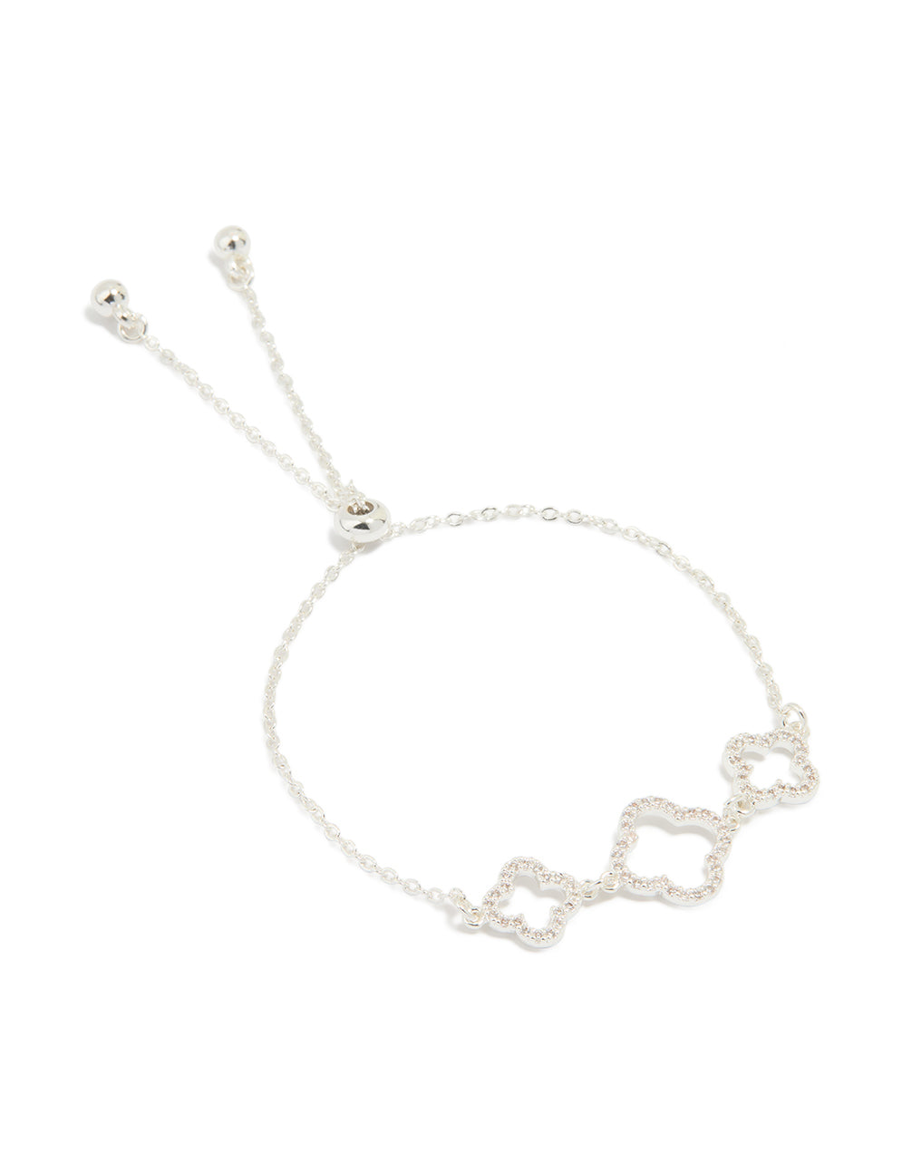 Silver Plated Cubic Zirconia Flower Trio Toggle Bracelet