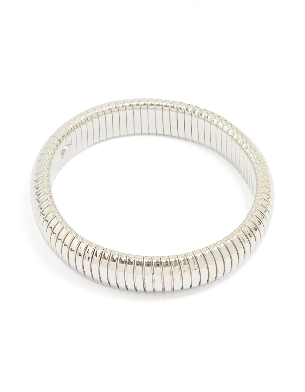 Silver Ribbed Tube Stretch Bracelet