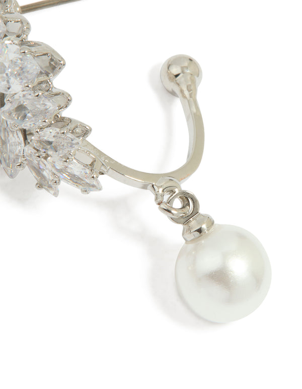 Silver Cubic Zirconia Pearl Drop Earrings