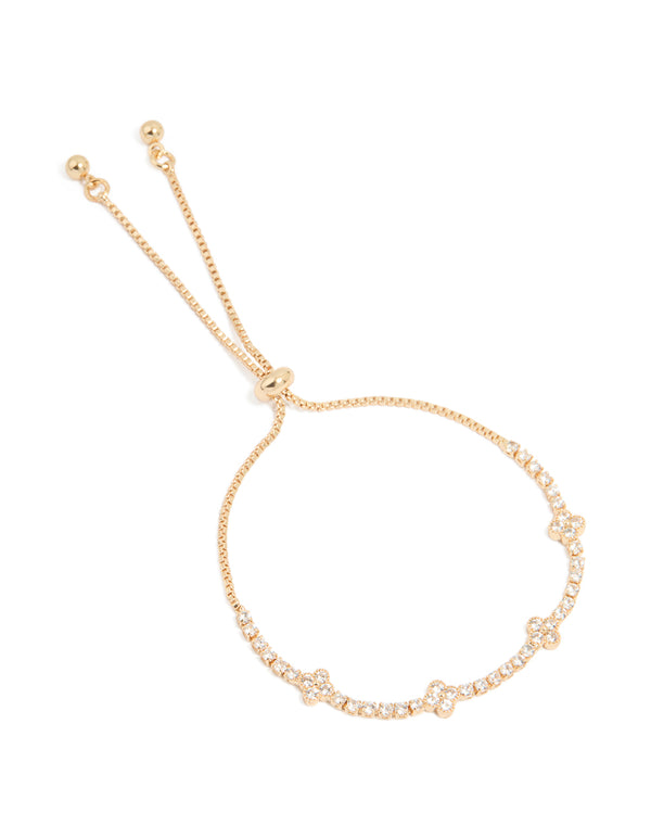 Showcasing a bracelet featuring floral cubic zirconia in gold front view