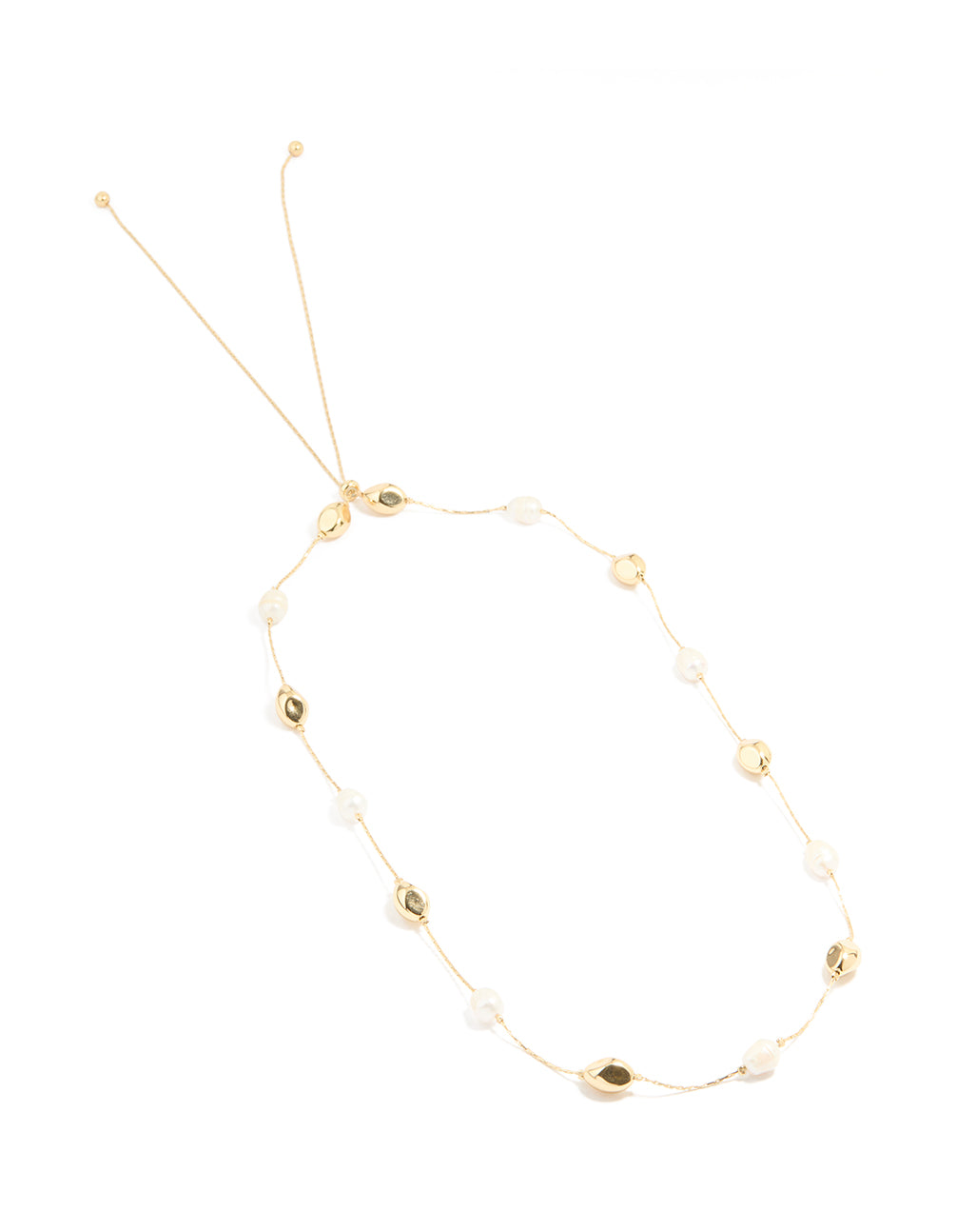 Gold Plated Freshwater Pearl Molten Station Adjustable Necklace