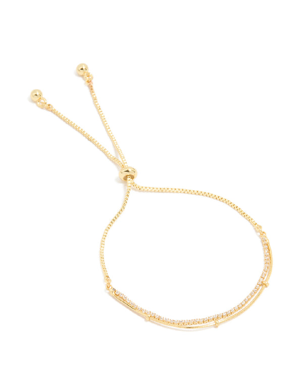 Gold Plated Cubic Zirconia Layered Toggle Bracelet