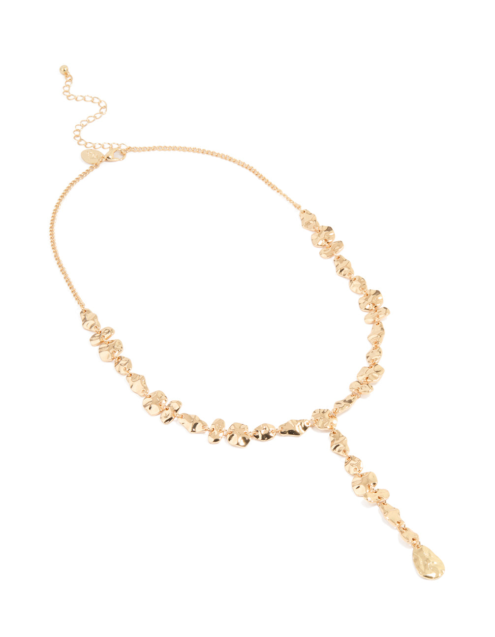 Gold Flat Organic Shape Lariat Necklace