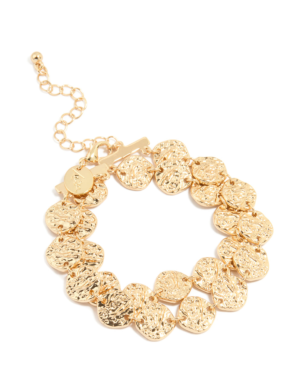 Gold Hammered Disc Layered Bracelet
