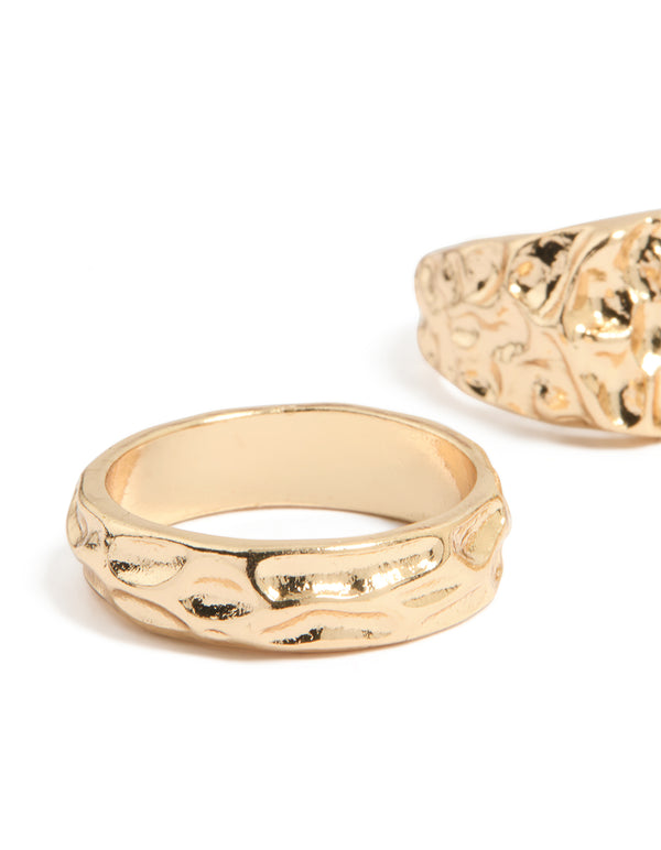 Gold Hammered Organic Rings 3-Pack