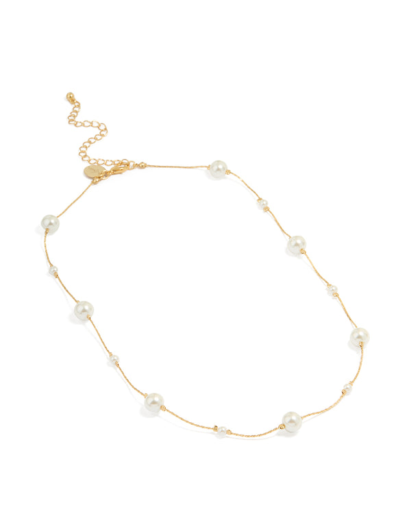 Gold Plated Pearl Alternating Necklace