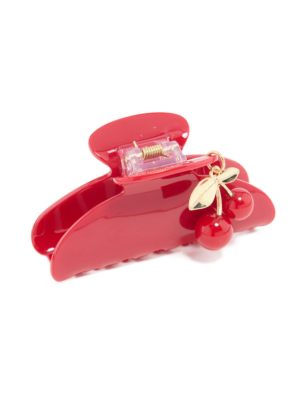 Red Cherry Charm Hair Claw Clip