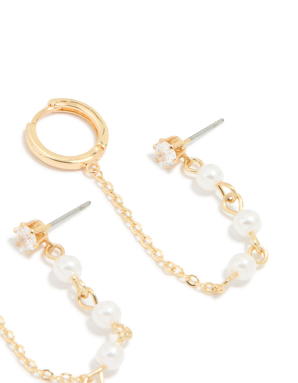 Gold Plated Pearl Chain Huggie Earrings