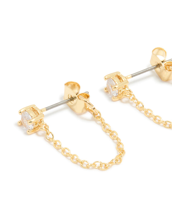 Gold Plated Cubic Zirconia Chain Stud & Huggie Earrings 2-Pack