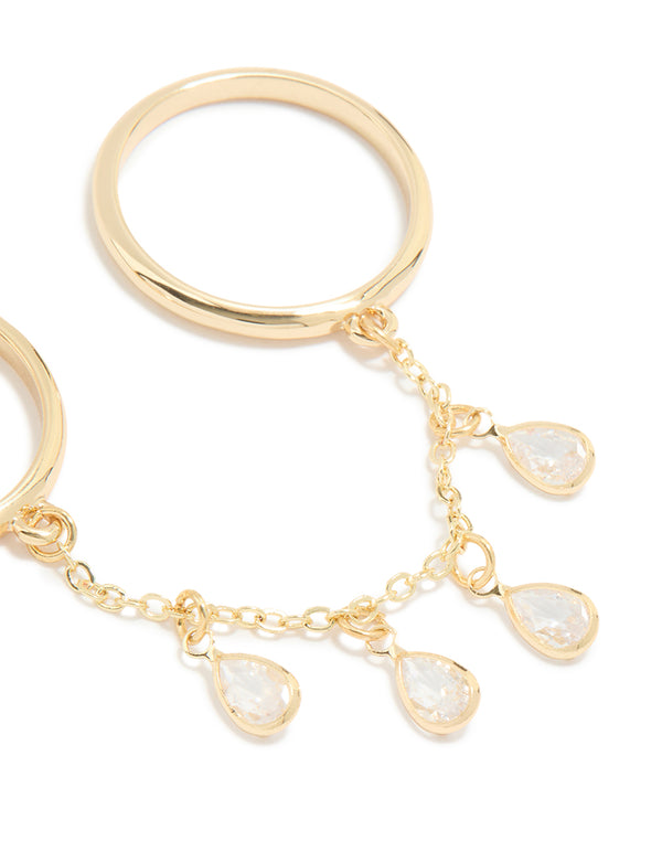 Gold Cubic Zirconia Drop Chain Ring
