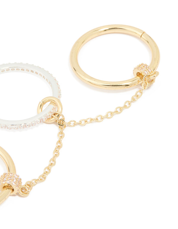 Mixed Metal Cubic Zirconia Multi-Chain Connected Ring