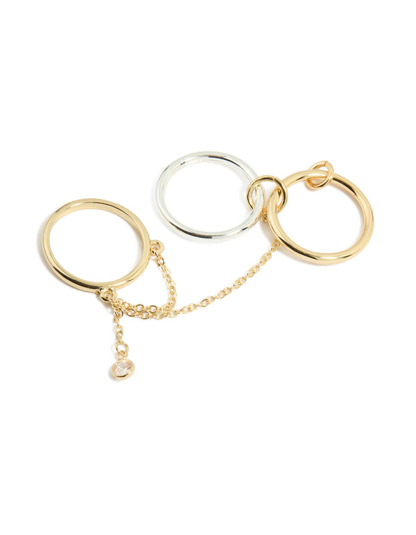 Mixed Metal Cubic Zirconia Chain Ring