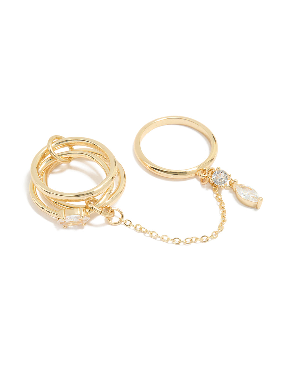 Gold Plated Cubic Zirconia Chain Connected Ring