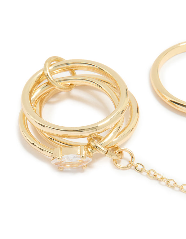 Gold Plated Cubic Zirconia Chain Connected Ring
