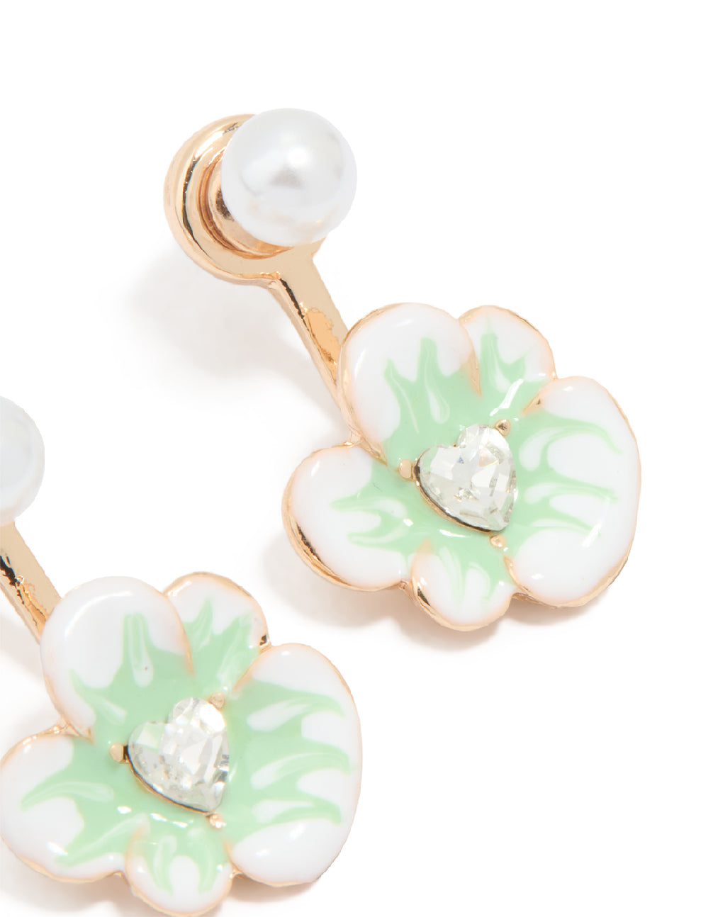 Gold Pearl & Flower Drop Earrings